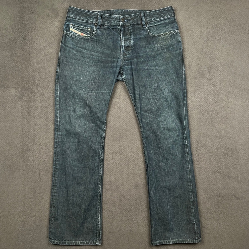 Diesel Zatiny Jeans Mens 34 Regular Bootcut Dark Blue 0088Z Button Fly 37x33